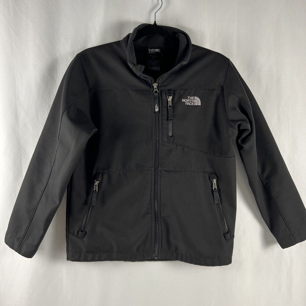 Unisex North Face Fleece Lined Black Jacket Kid Size 10/12 Full Zip with Pockets